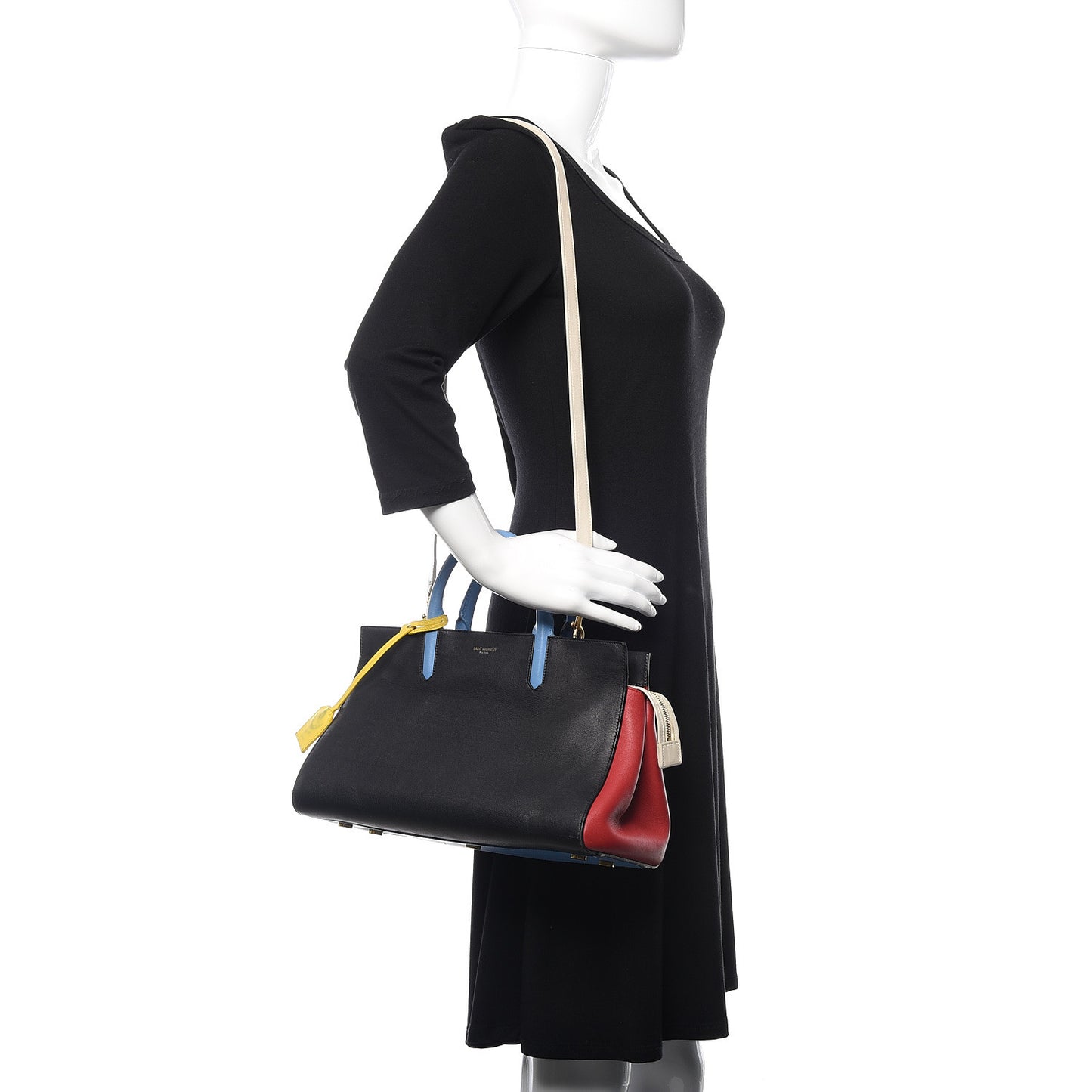 Calfskin Small Cabas Rive Gauche Bag Black Red Yellow White