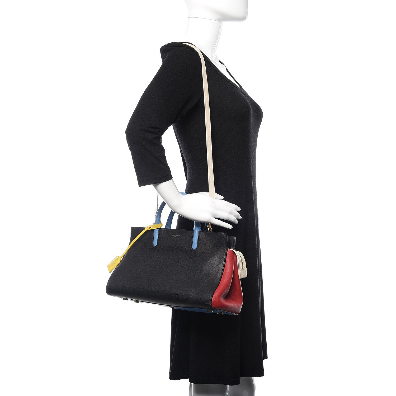 Saint Laurent Calfskin Small Cabas Rive Gauche Bag Black Red Yellow White 2 of 14