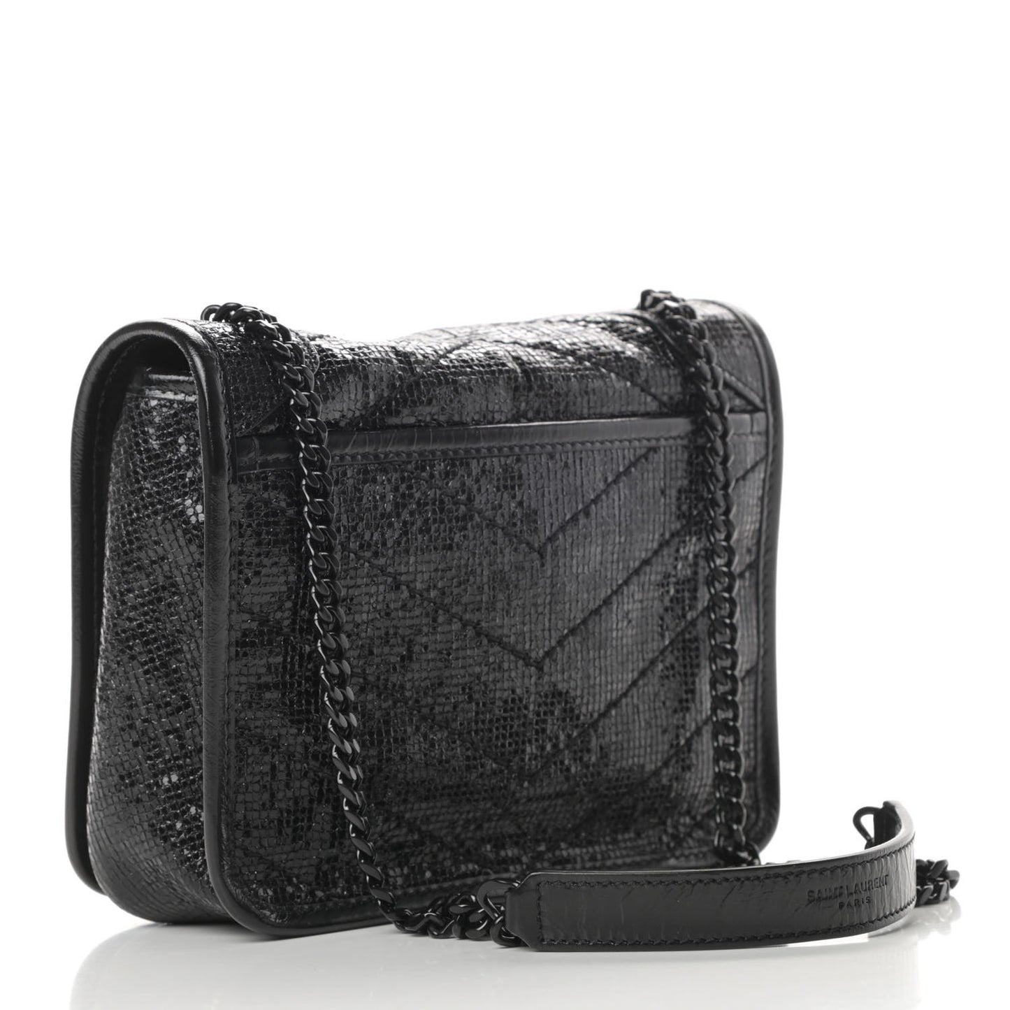 Metallic Cracked Calfskin Monogram Niki Chain Wallet Black