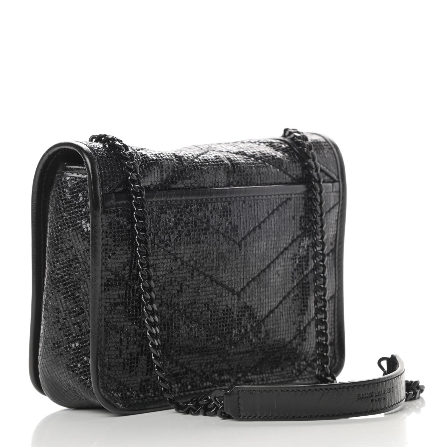 Saint Laurent Metallic Cracked Calfskin Monogram Niki Chain Wallet Black 3 of 11