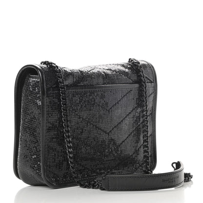 Saint Laurent Metallic Cracked Calfskin Monogram Niki Chain Wallet Black 3 of 11