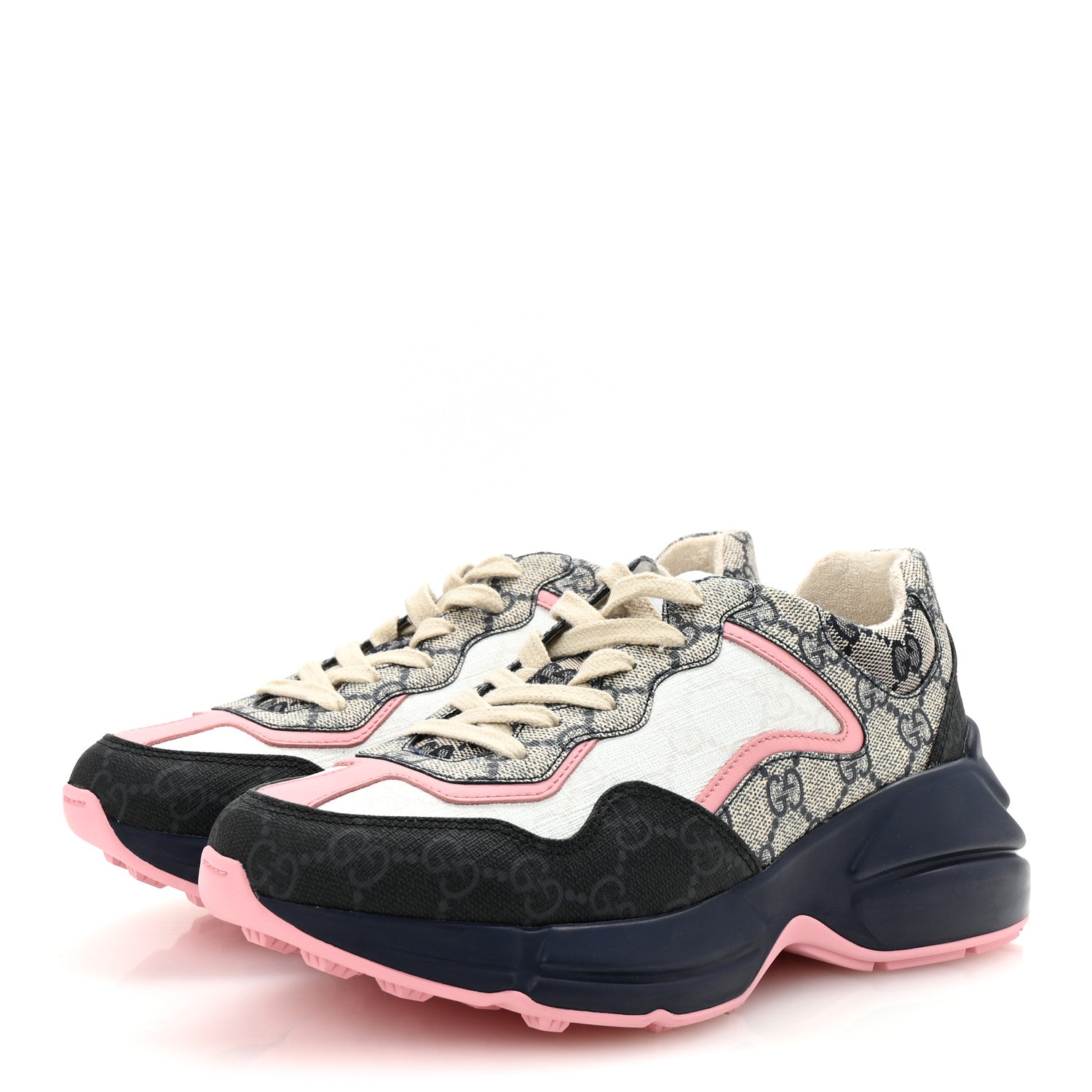 Gucci GG Supreme Monogram Mix Monogram Womens Rhyton Sneakers 36 Black Blue Wild Rose White Beige 4 of 8