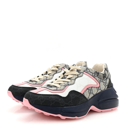 Gucci GG Supreme Monogram Mix Monogram Womens Rhyton Sneakers 36 Black Blue Wild Rose White Beige 4 of 8
