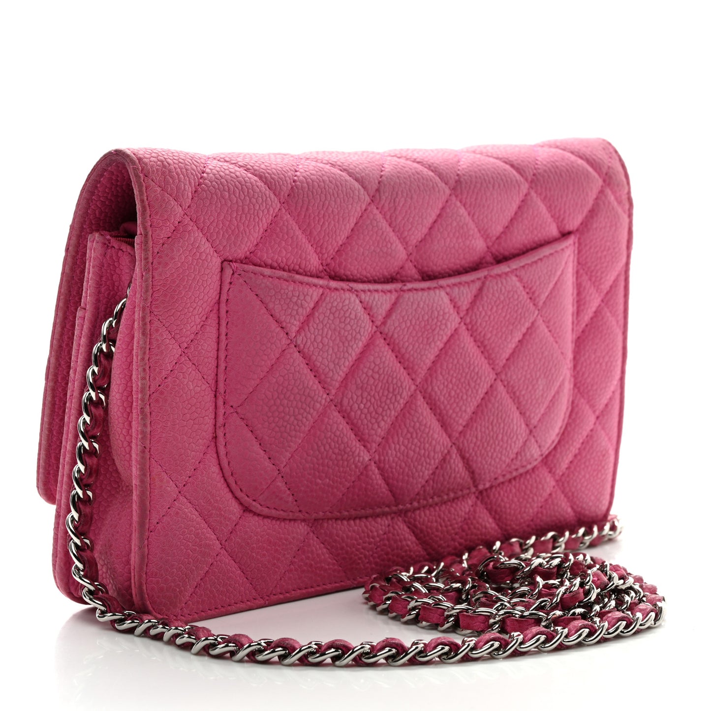 Iridescent Caviar Quilted Wallet on Chain WOC Pink
