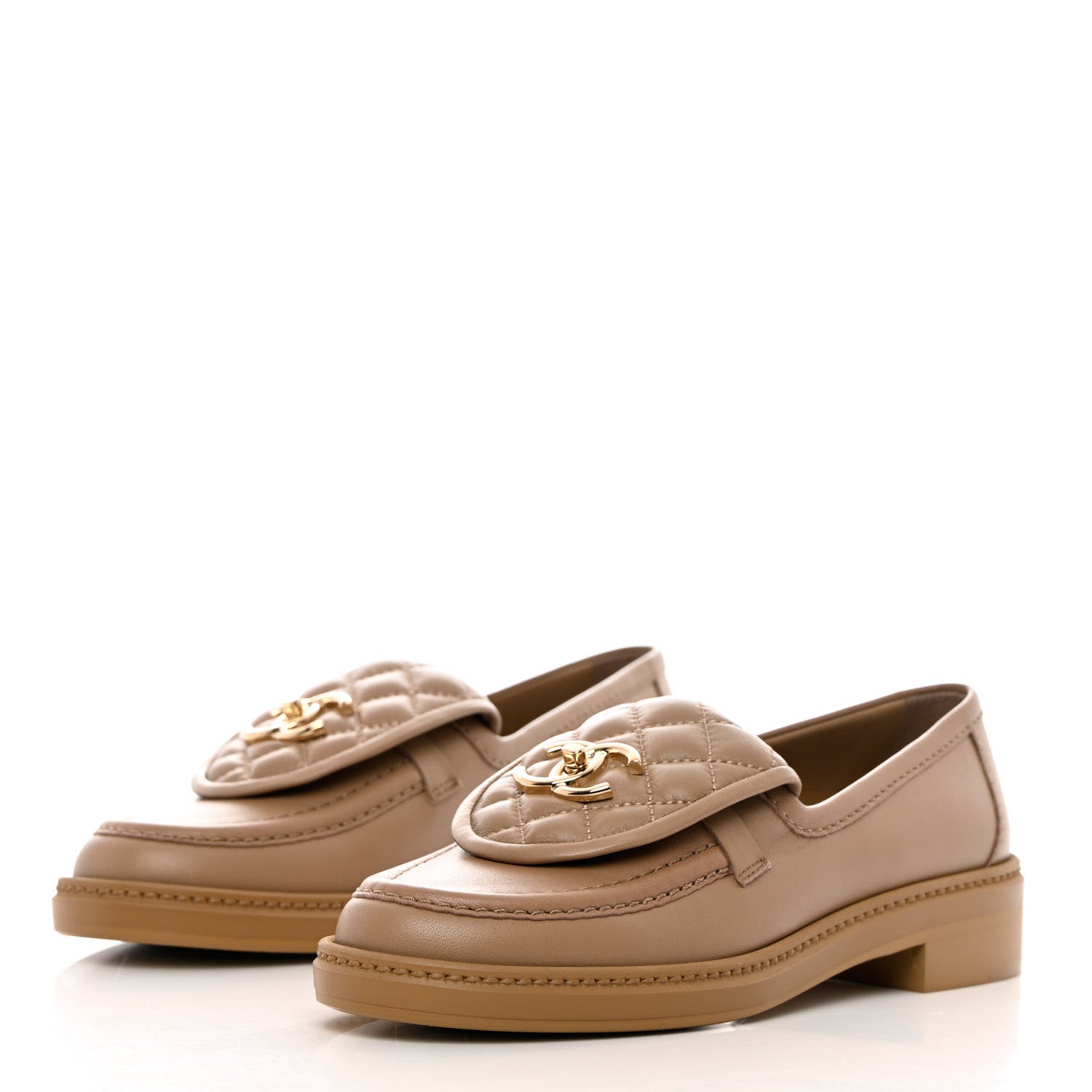 Chanel Lambskin Quilted CC Turnlock Loafers 36 Beige 3 of 11
