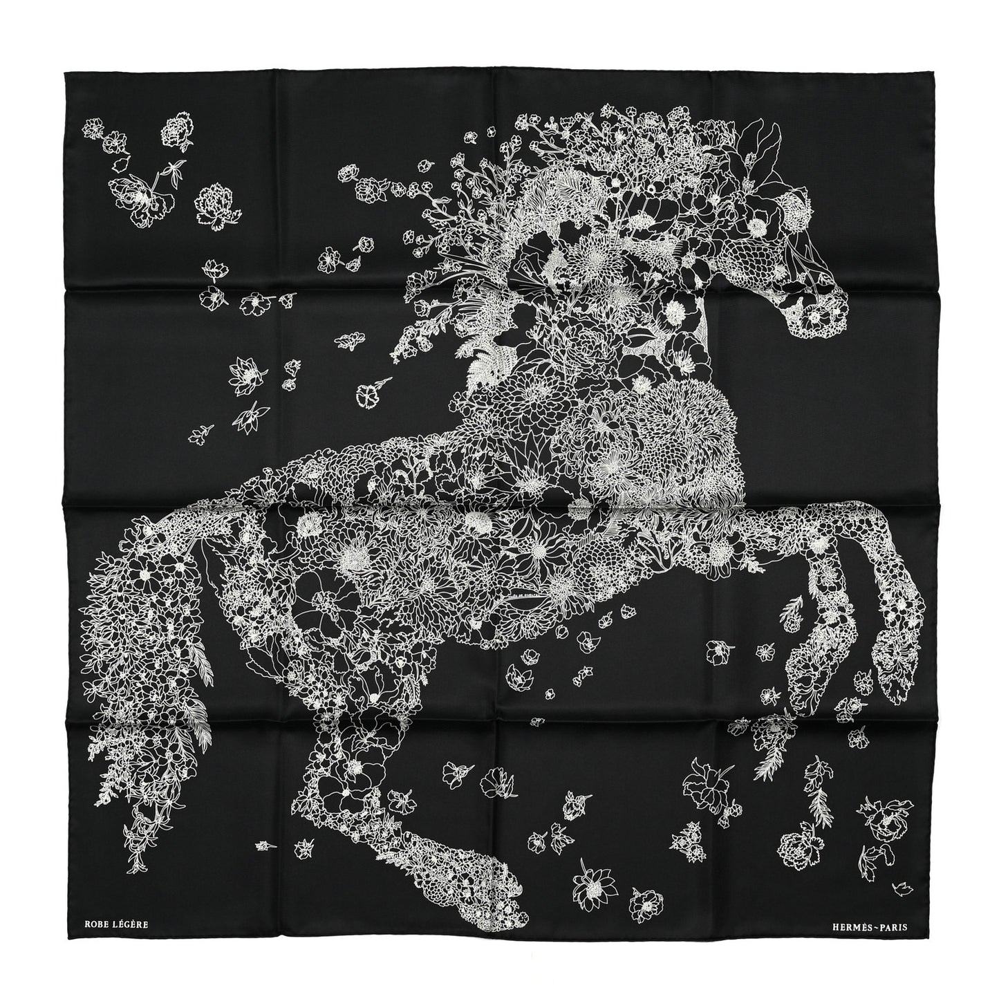 Silk Robe Legere Scarf 90 Black White