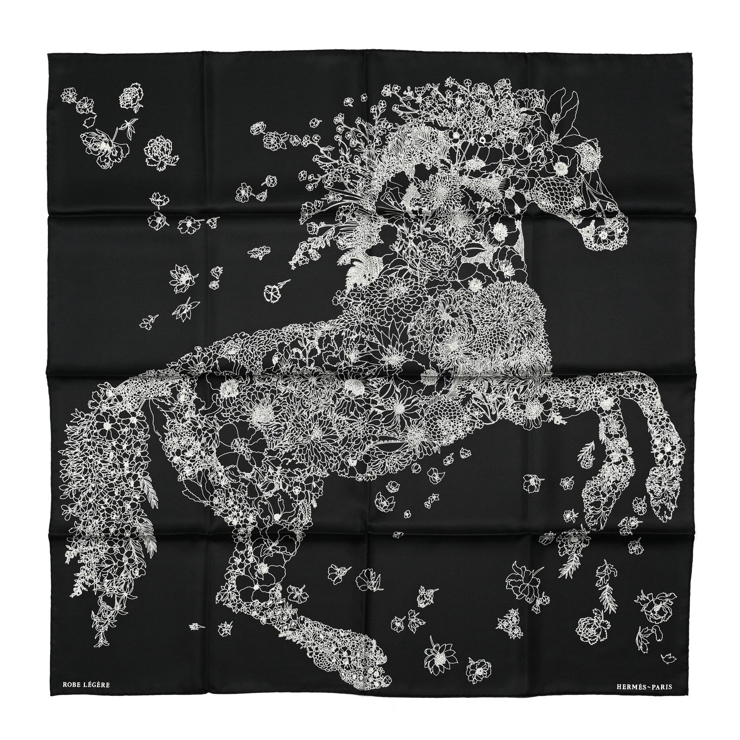 Hermes Silk Robe Legere Scarf 90 Black White 1 of 5