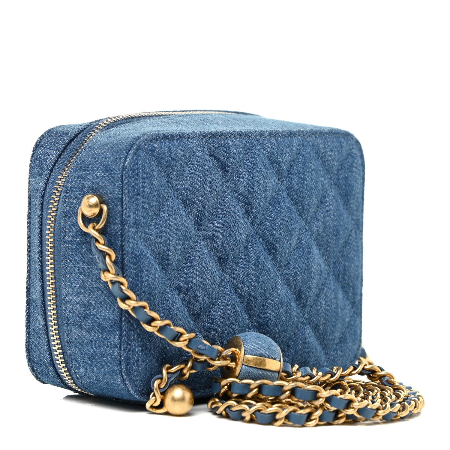 Chanel Denim Quilted CC Pearl Crush Camera Case Blue 3 of 11