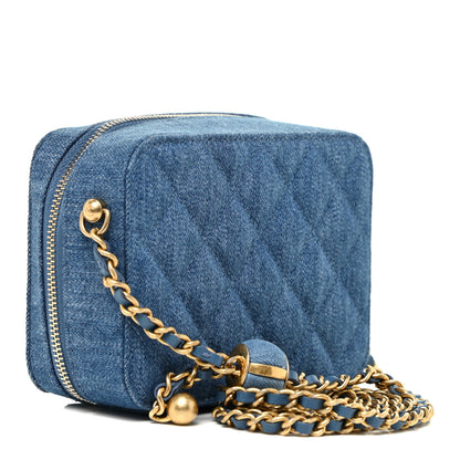 Chanel Denim Quilted CC Pearl Crush Camera Case Blue 3 of 11