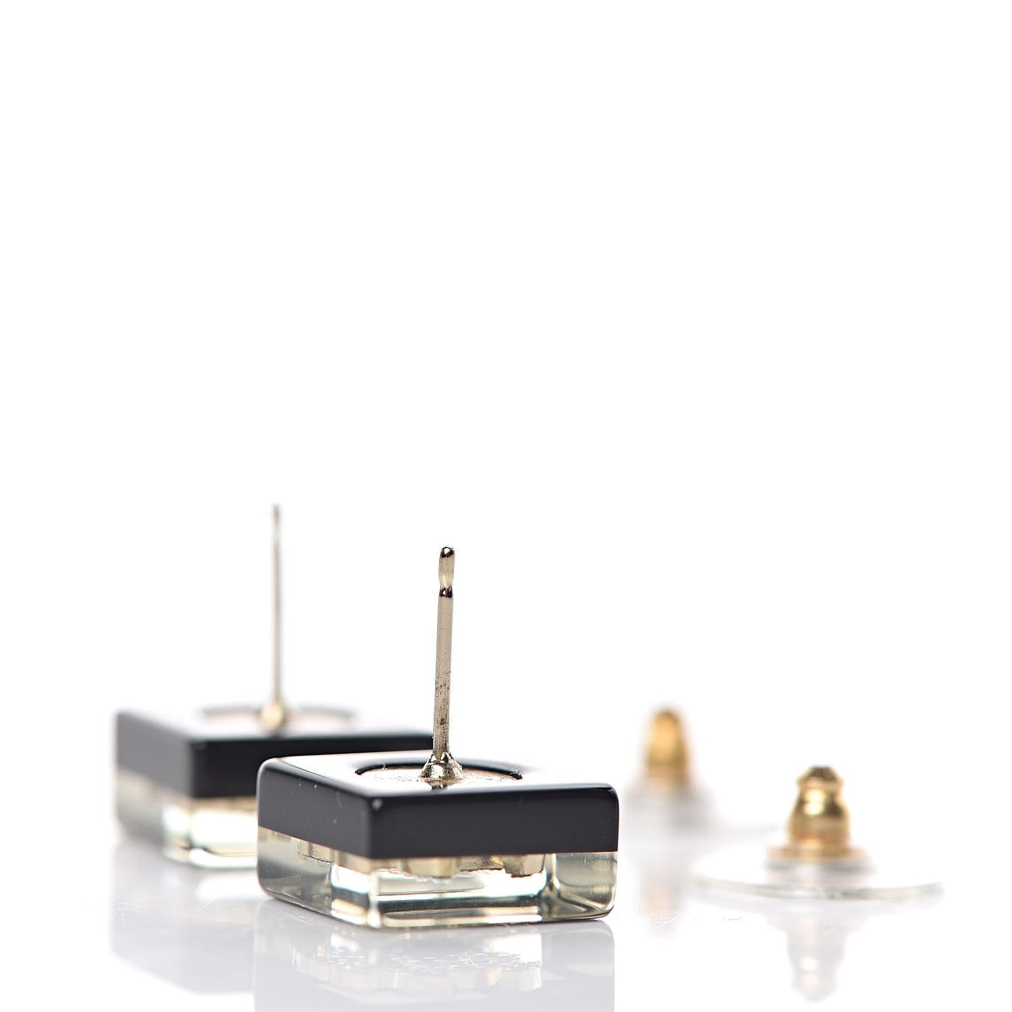 Resin Crystal CC Earrings Black White Gold