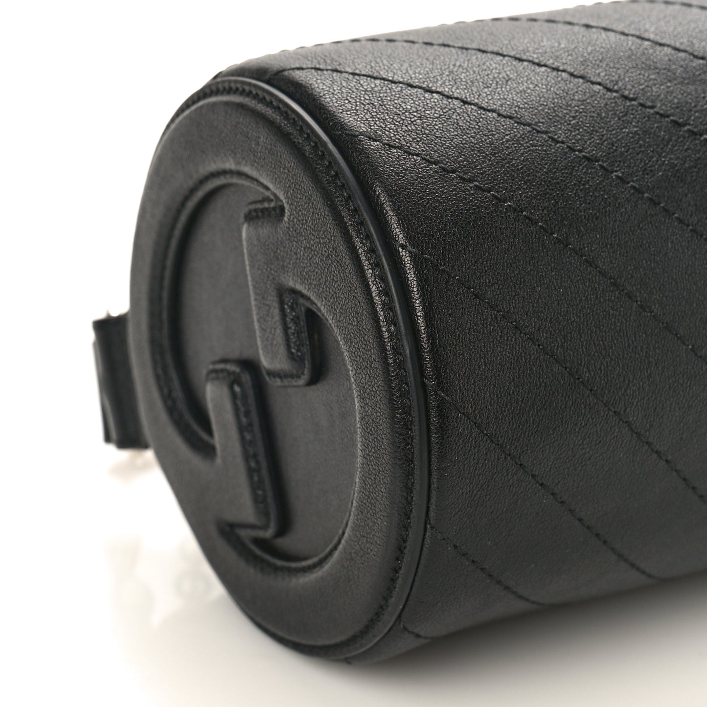 Sakai Be Green Calfskin Diagonal Stitched Mini Blondie Barrel Shoulder Bag Black