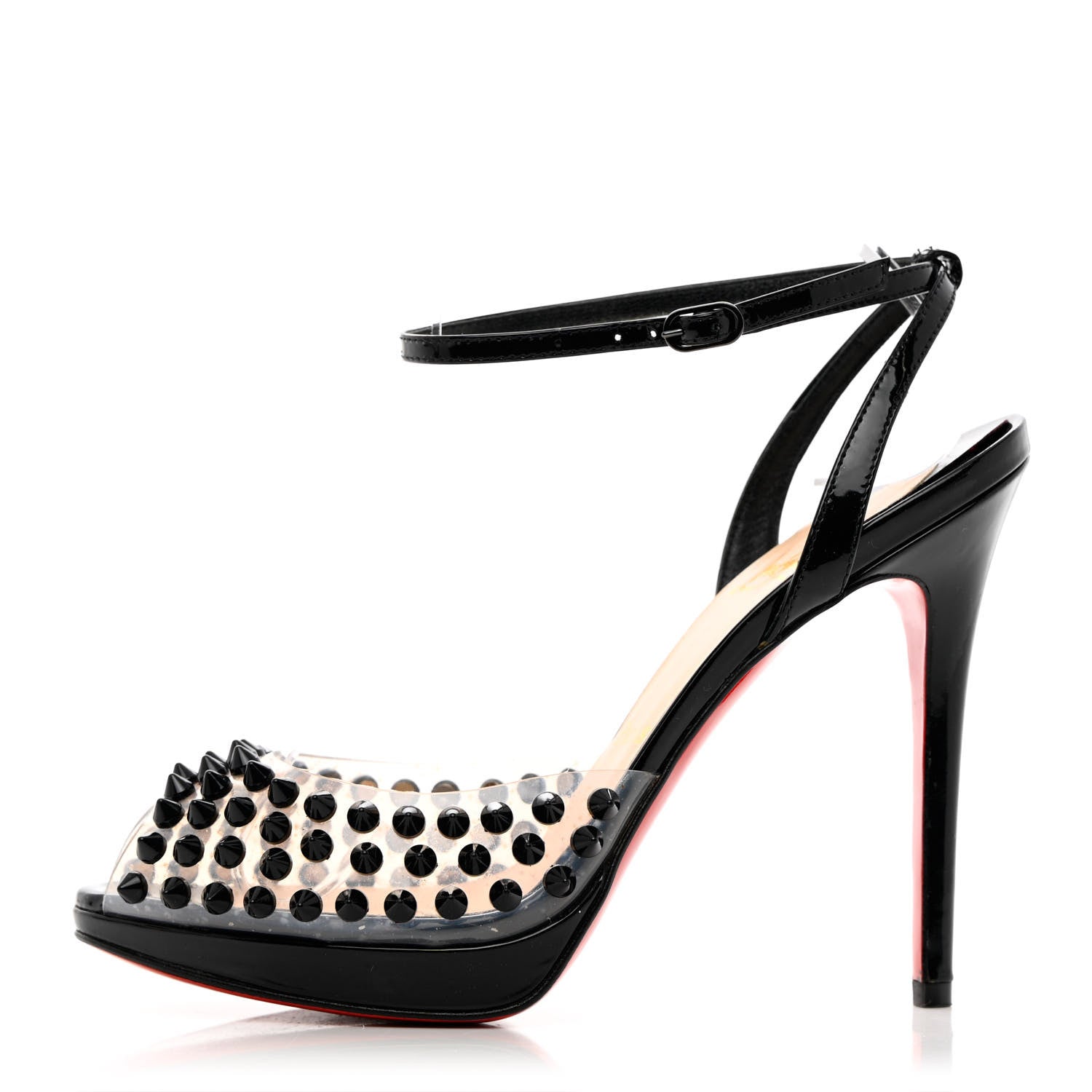 Christian Louboutin Nappa PVC Spiked St Jeannette 120 Peep Toe Pumps 35.5 Black 1 of 13