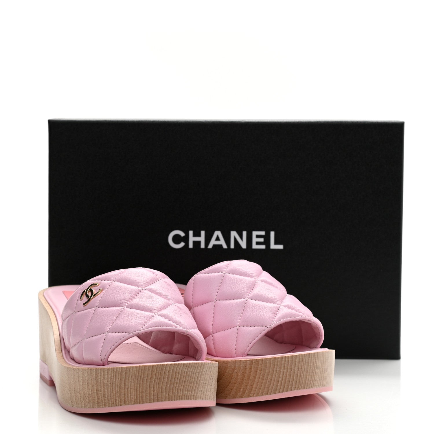 Chanel Lambskin Quilted CC Slip On Platform Sandals 38 Pink 9 of 9