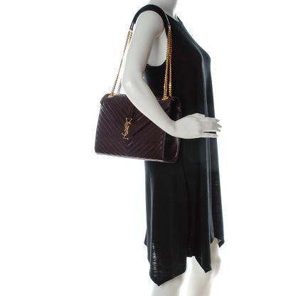Saint Laurent Grain De Poudre Matelasse Chevron Large Monogram Satchel Burgundy 2 of 7