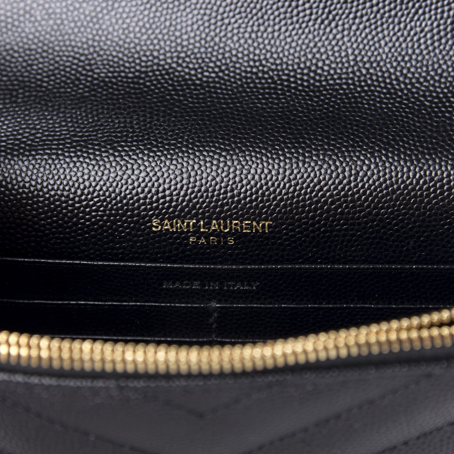 Grain De Poudre Matelasse Chevron Monogram Envelope Chain Wallet Black