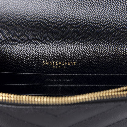 Saint Laurent Grain De Poudre Matelasse Chevron Monogram Envelope Chain Wallet Black 8 of 9
