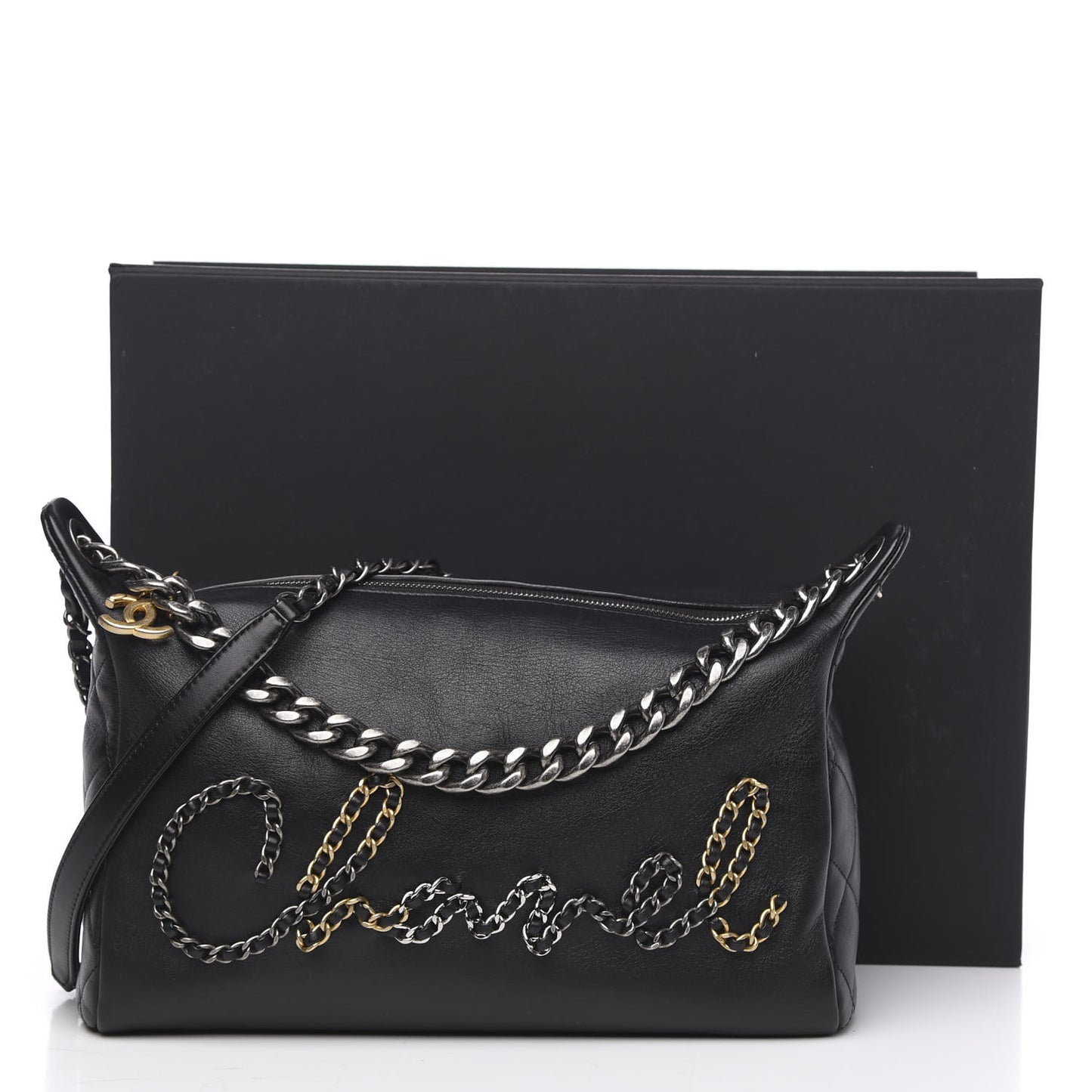 Calfskin Chain 20s Signature Hobo Black
