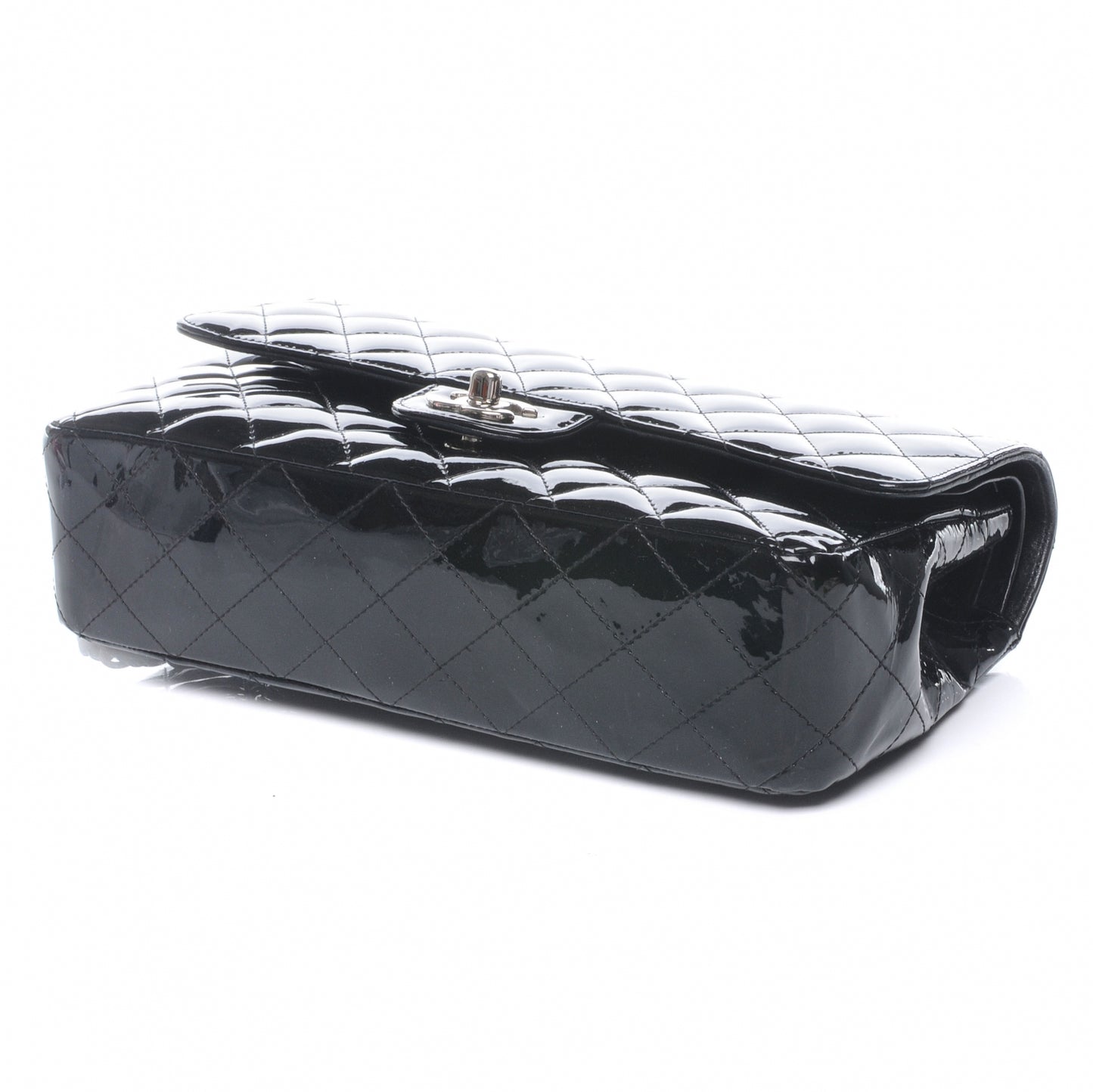 Glitter Patent Quilted Evening Star Medium Double Flap Black