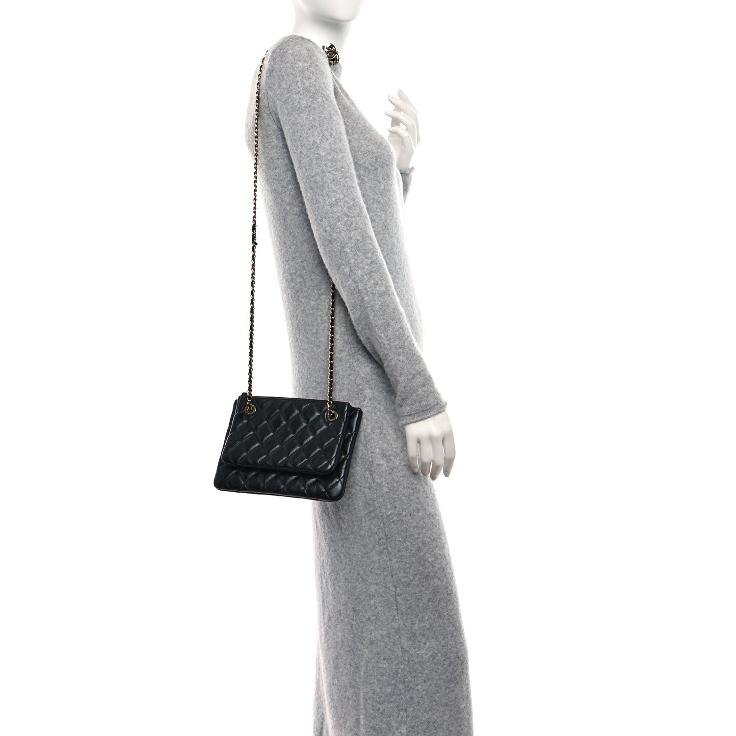 Chanel Shiny Lambskin Quilted Medium Double Case With Strap Black 2 of 11