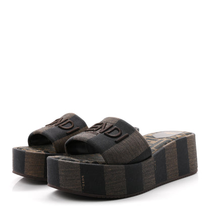 Fendi Jacquard Womens FF Sunshine Flatform Slide Sandals 39 Tabacco Black 3 of 10