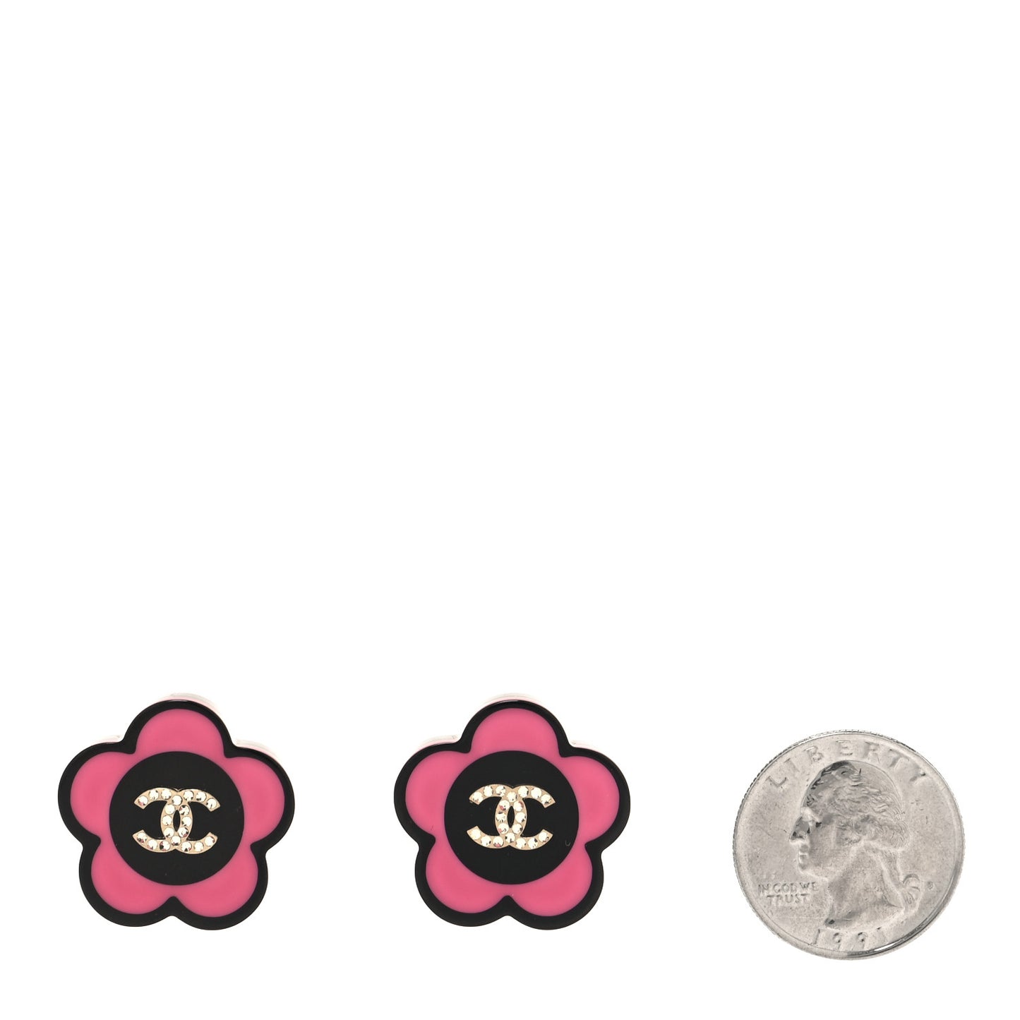 Resin Crystal CC Camellia Earrings Black Pink