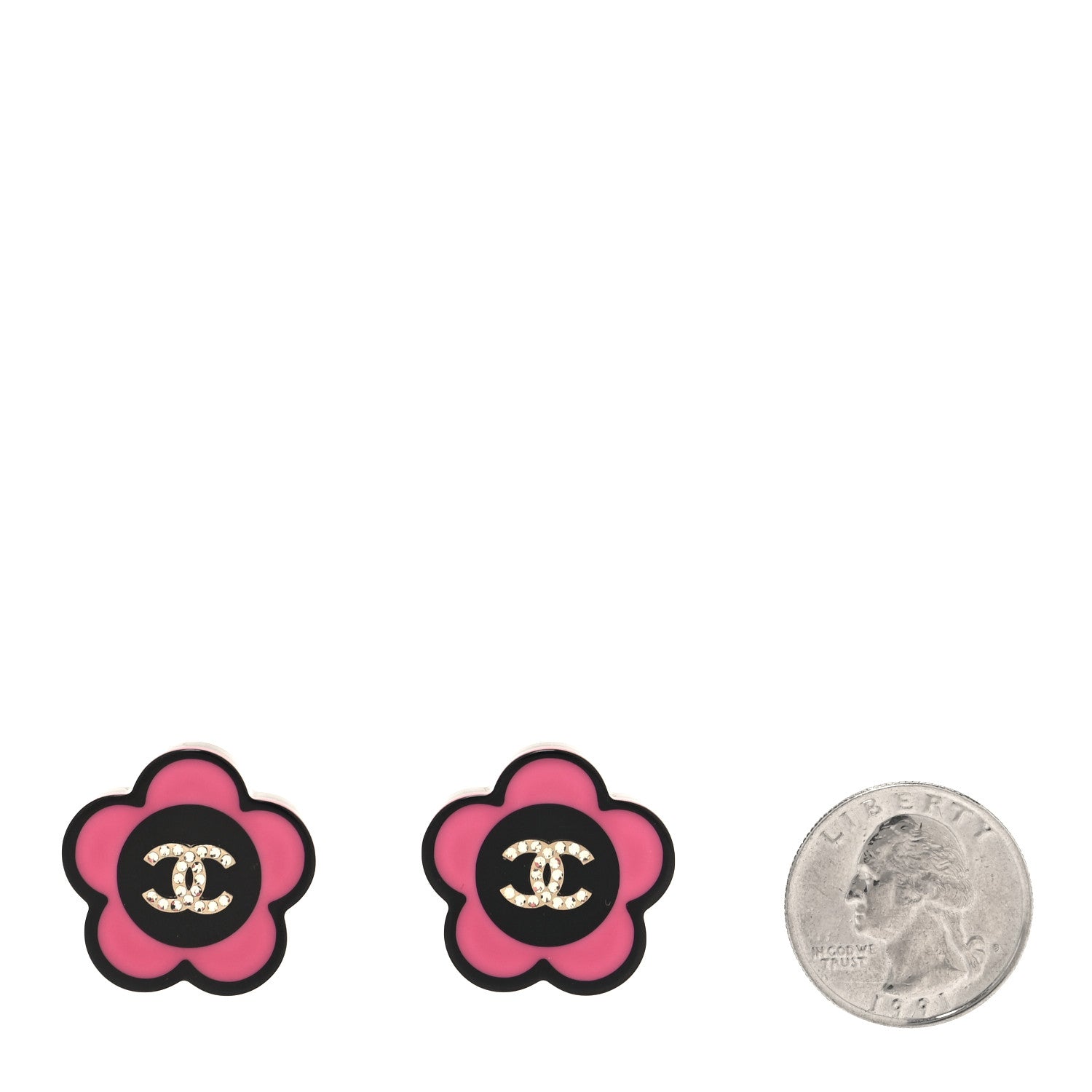 Chanel Resin Crystal CC Camellia Earrings Black Pink 2 of 5