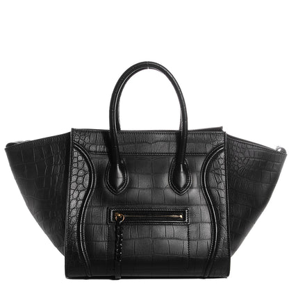 Celine Crocodile Embossed Calfskin Medium Phantom Luggage Black 1 of 8
