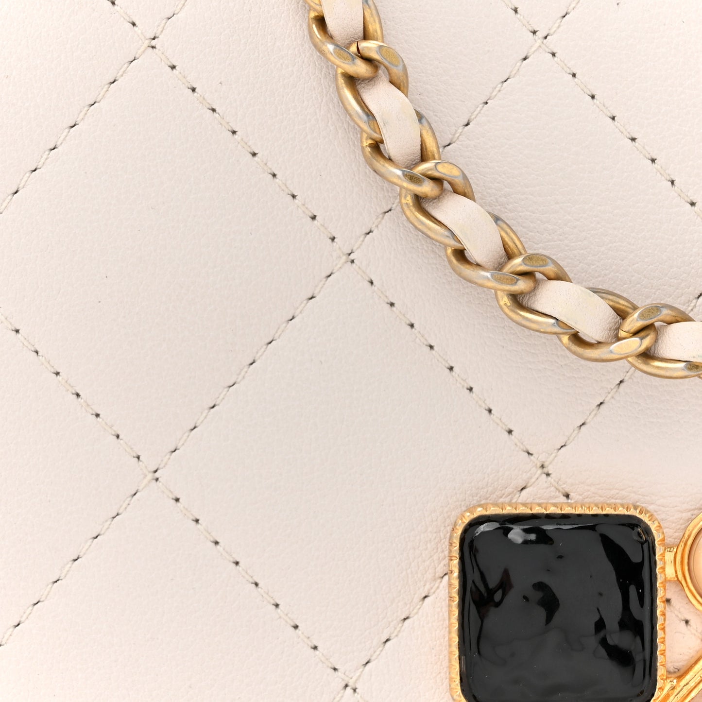 Calfskin Quilted Mini Bijoux Flap White