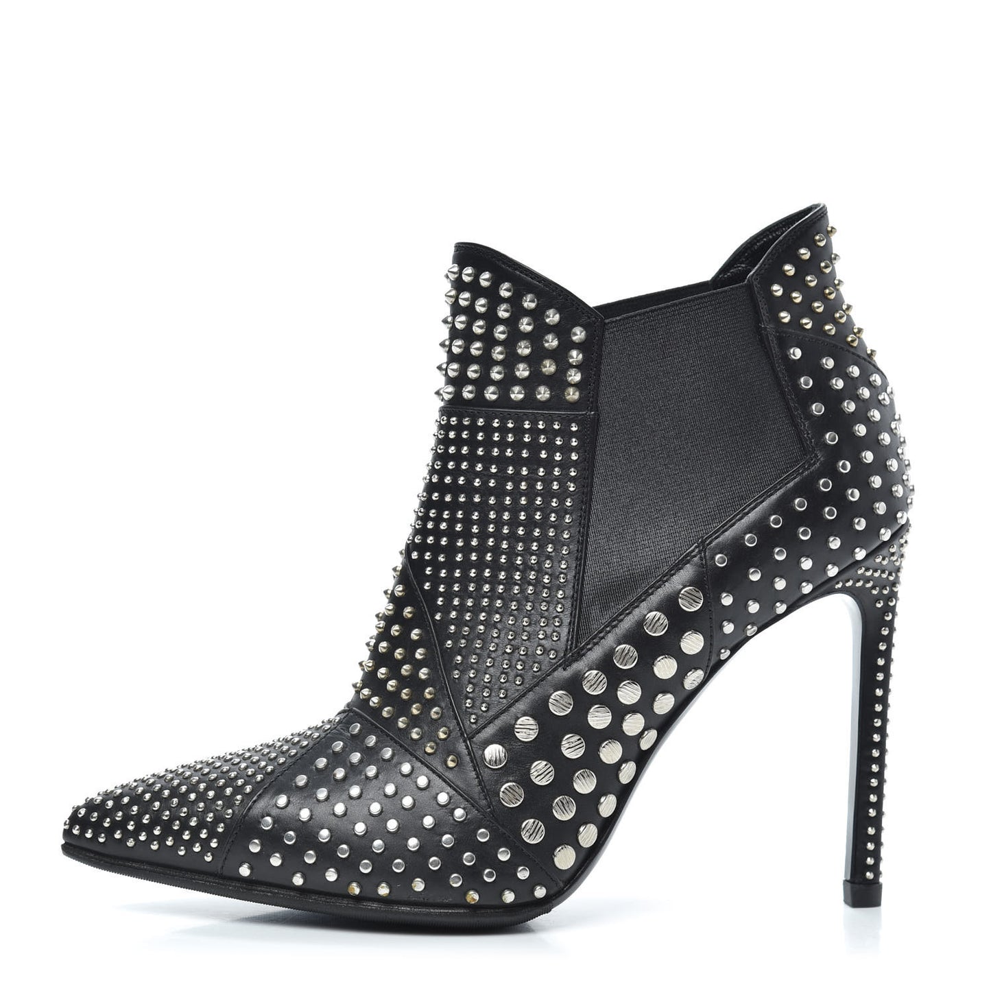 Calfskin Studded Ankle Booties 36.5 Black