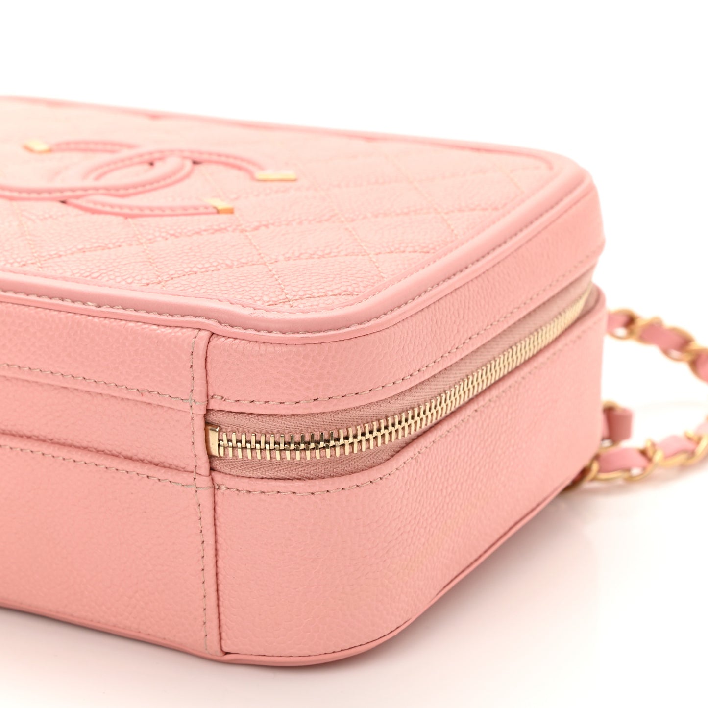 Caviar Quilted Medium CC Filigree Vanity Case Rose Pink