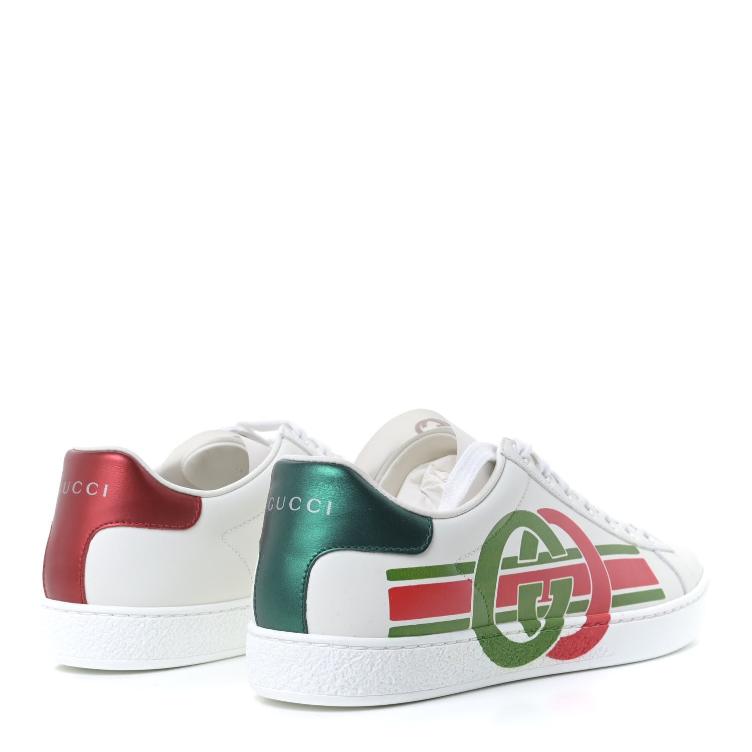 Gucci Calfskin Interlocking G Womens New Ace Sneakers 36.5 White Red Flame Green 3 of 11