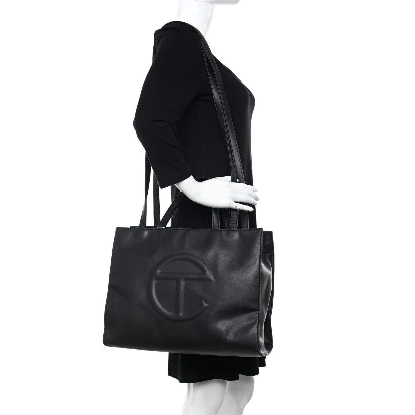 Vegan Leather Medium Shopping Bag Black