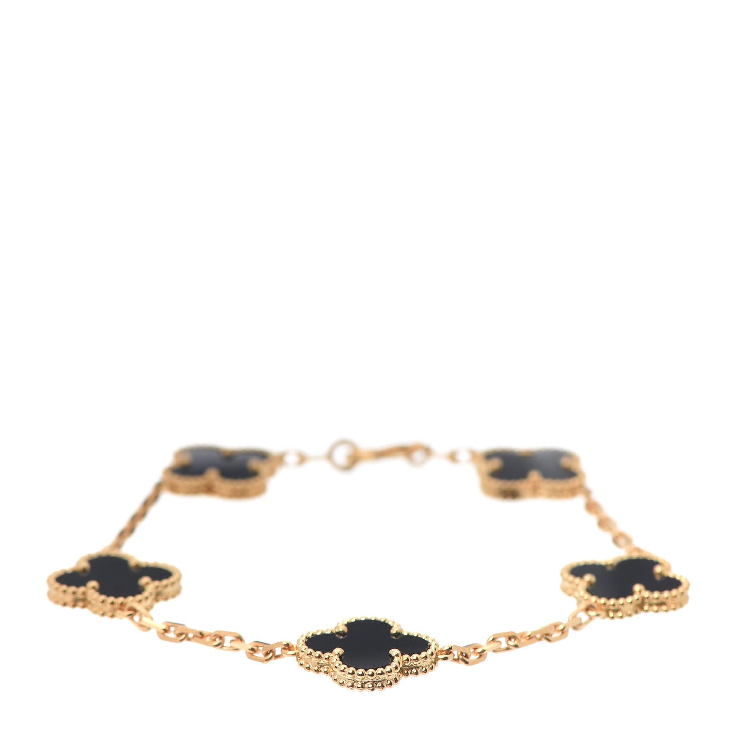18K Yellow Gold Black Onyx 5 Motifs Vintage Alhambra Bracelet