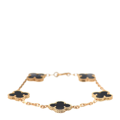 Van Cleef & Arpels 18K Yellow Gold Black Onyx 5 Motifs Vintage Alhambra Bracelet 1 of 6