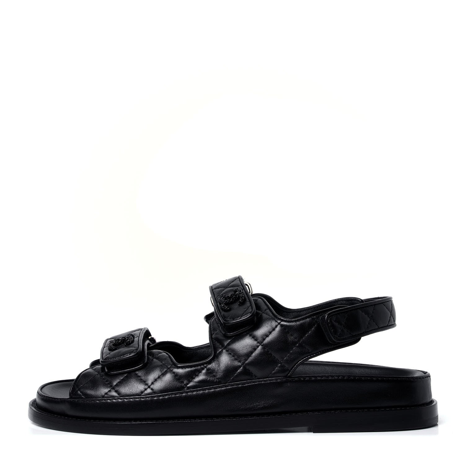 Chanel Lambskin Velcro Dad Sandals 40 Black 1 of 6