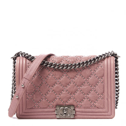 Chanel Crumpled Lambskin New Medium Studded Boy Flap Dark Pink 1 of 10