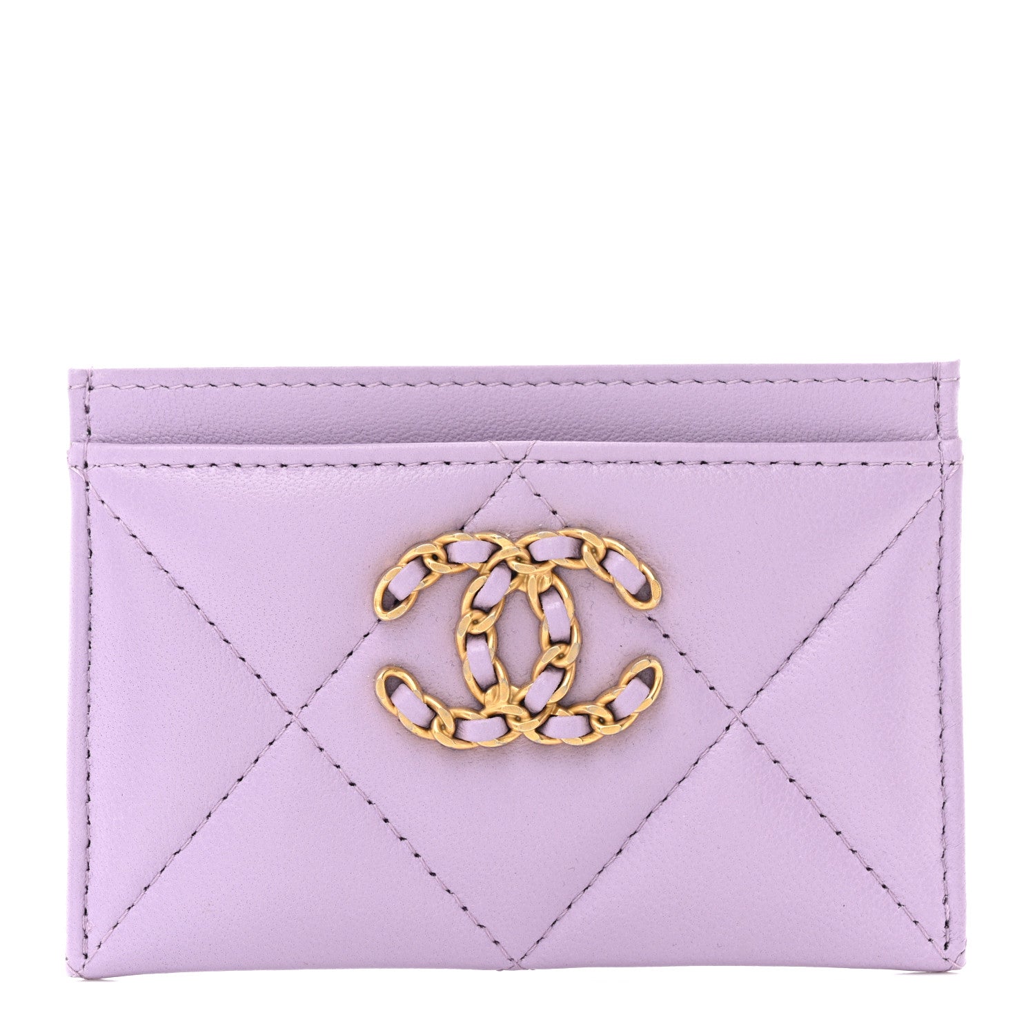 Chanel Lambskin Quilted Chanel 19 Card Holder Light Purple 1 of 9