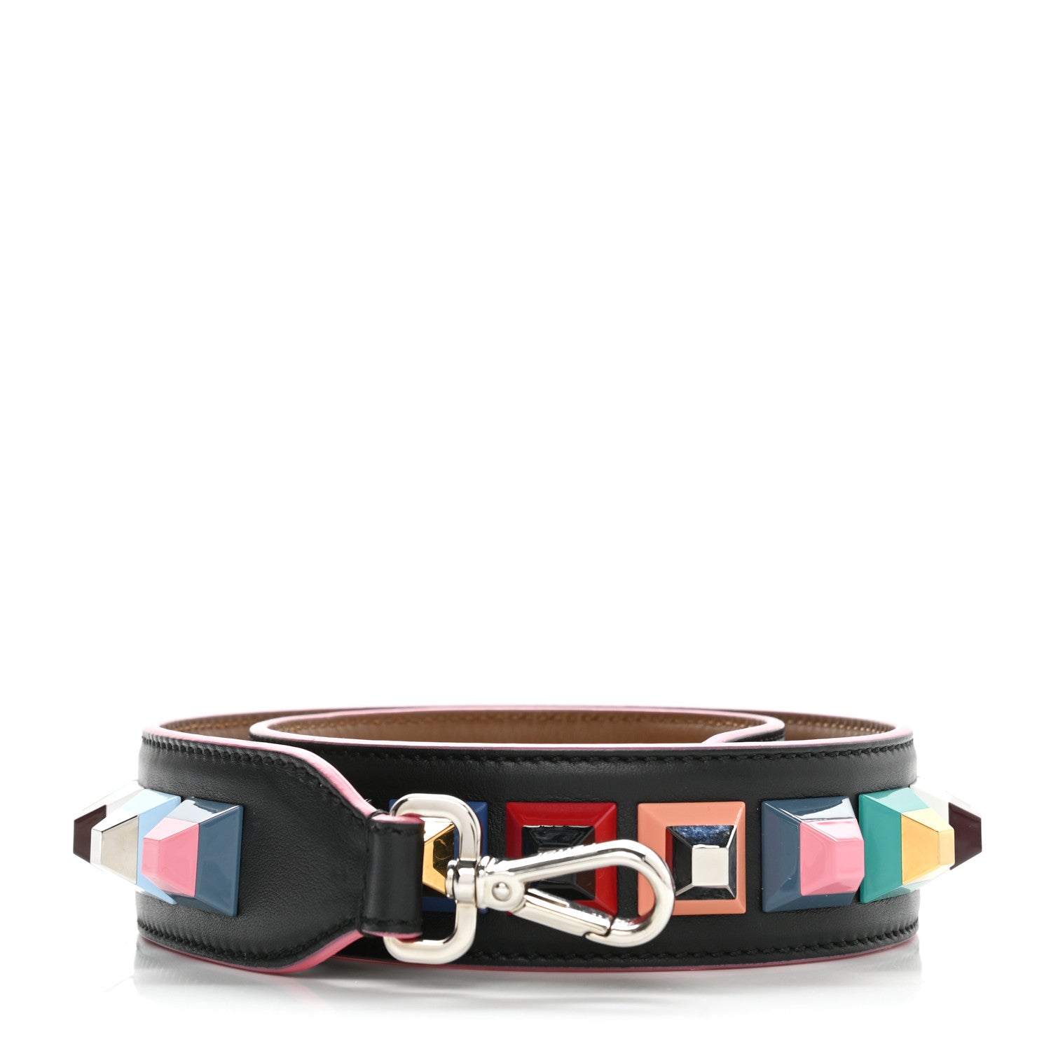 Fendi Vitello Dolce Plexiglass Bi-Color Studded Strap You Black Brownie Multicolor 1 of 5