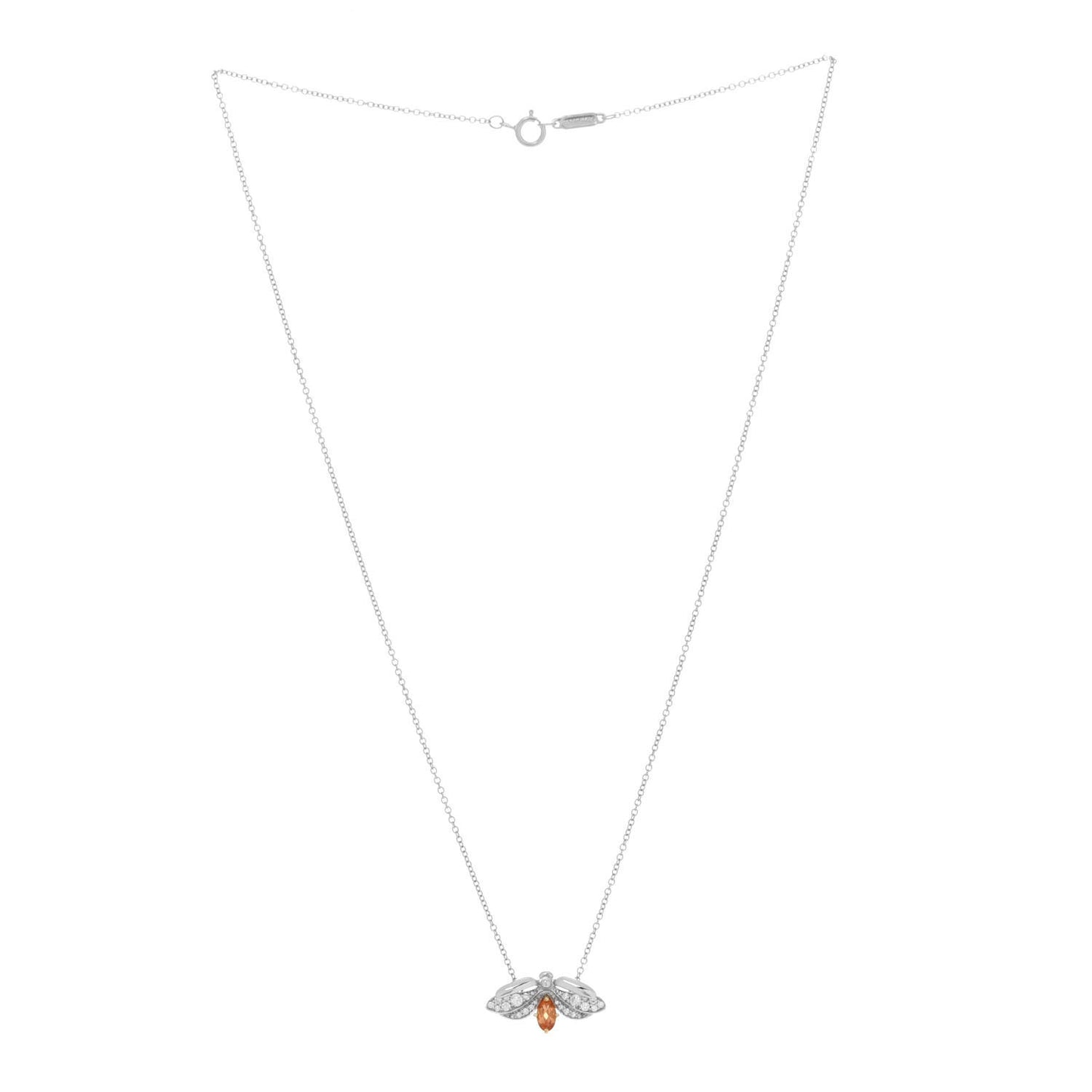 Platinum 18K Yellow Gold Diamond Spessartine Paper Flowers Firefly Pendant Necklace