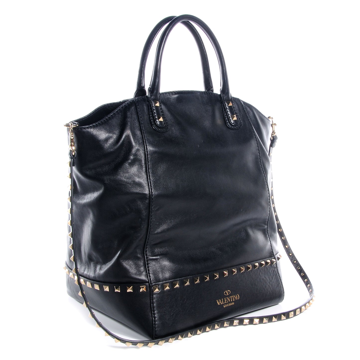 Vitello Rockstud All Over New Dome Bucket Tote Black