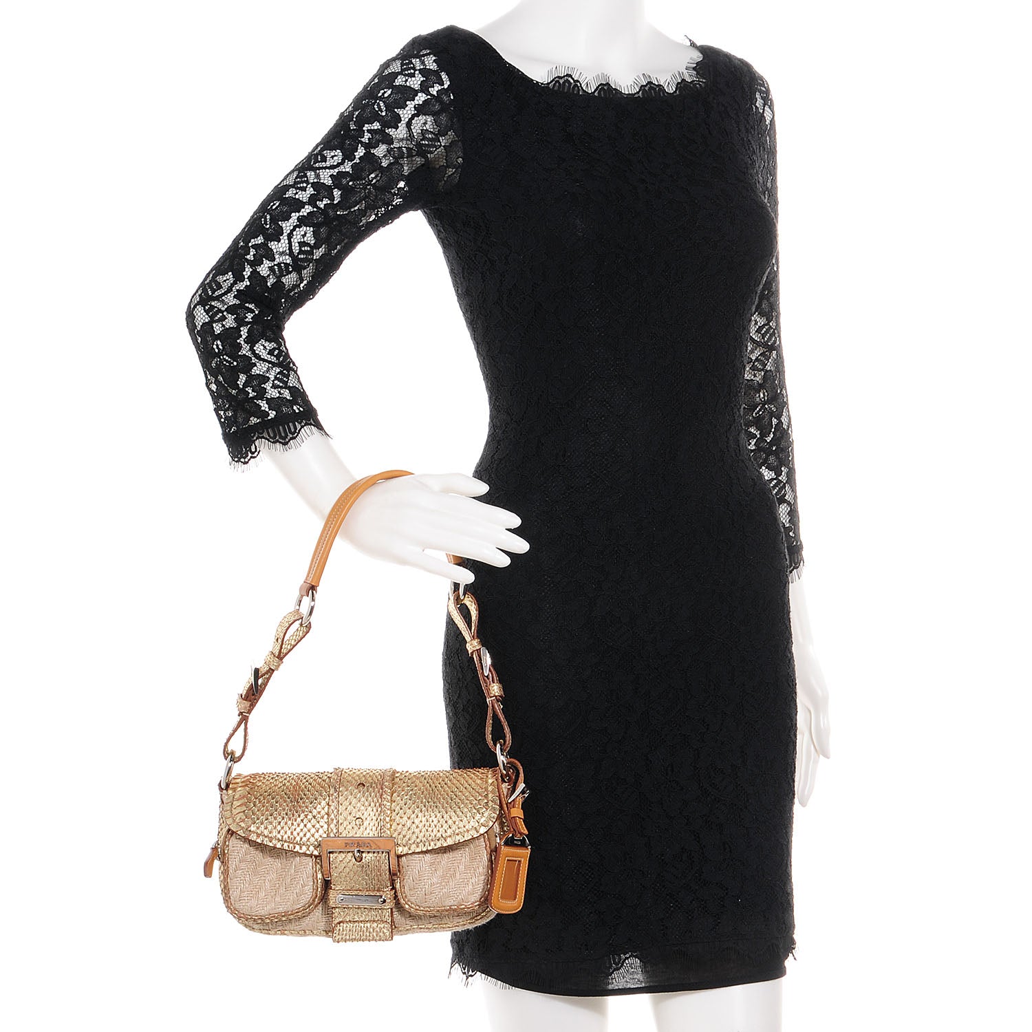 Prada Jute Python Shoulder Bag Oro 2 of 10