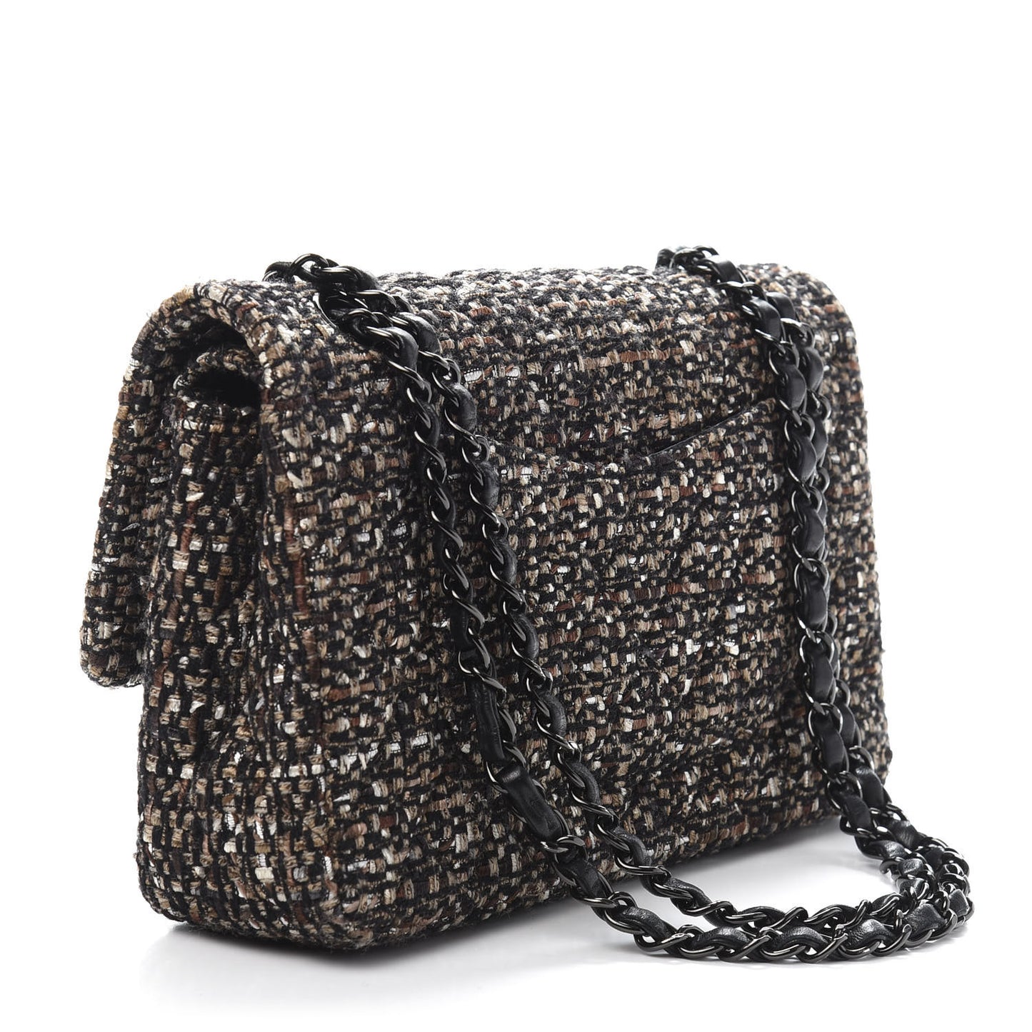 Tweed Quilted Medium Double Flap Brown