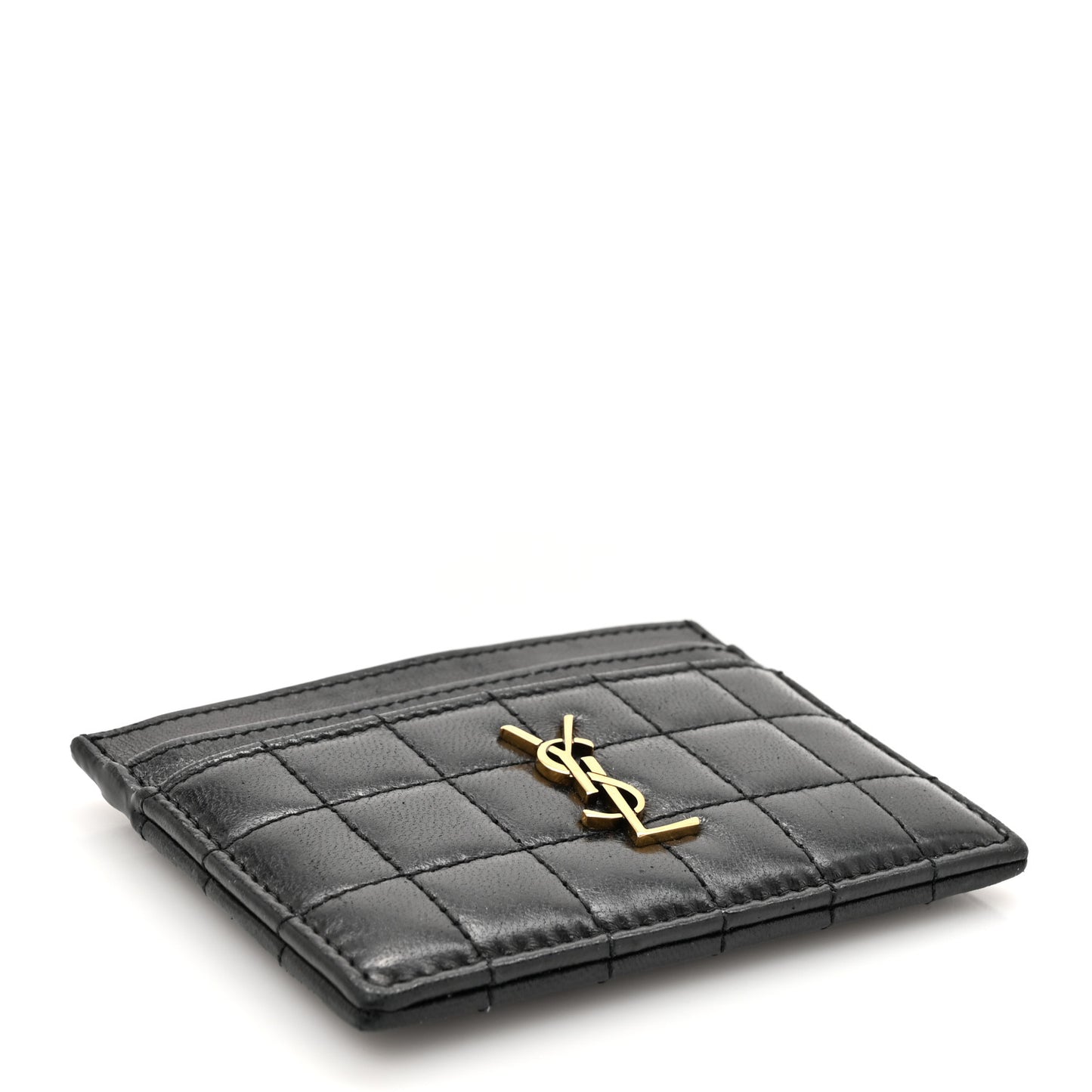 Lambskin Carre Quilted Cassandre Credit Card Case Black