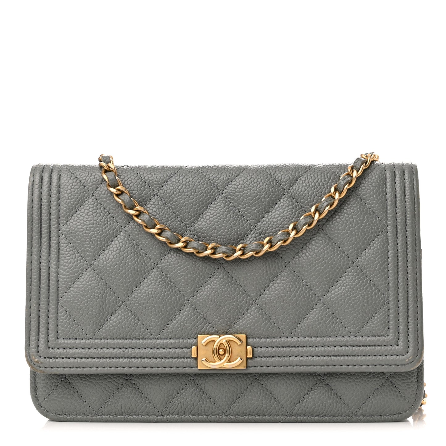 Caviar Quilted Boy Wallet On Chain WOC Grey