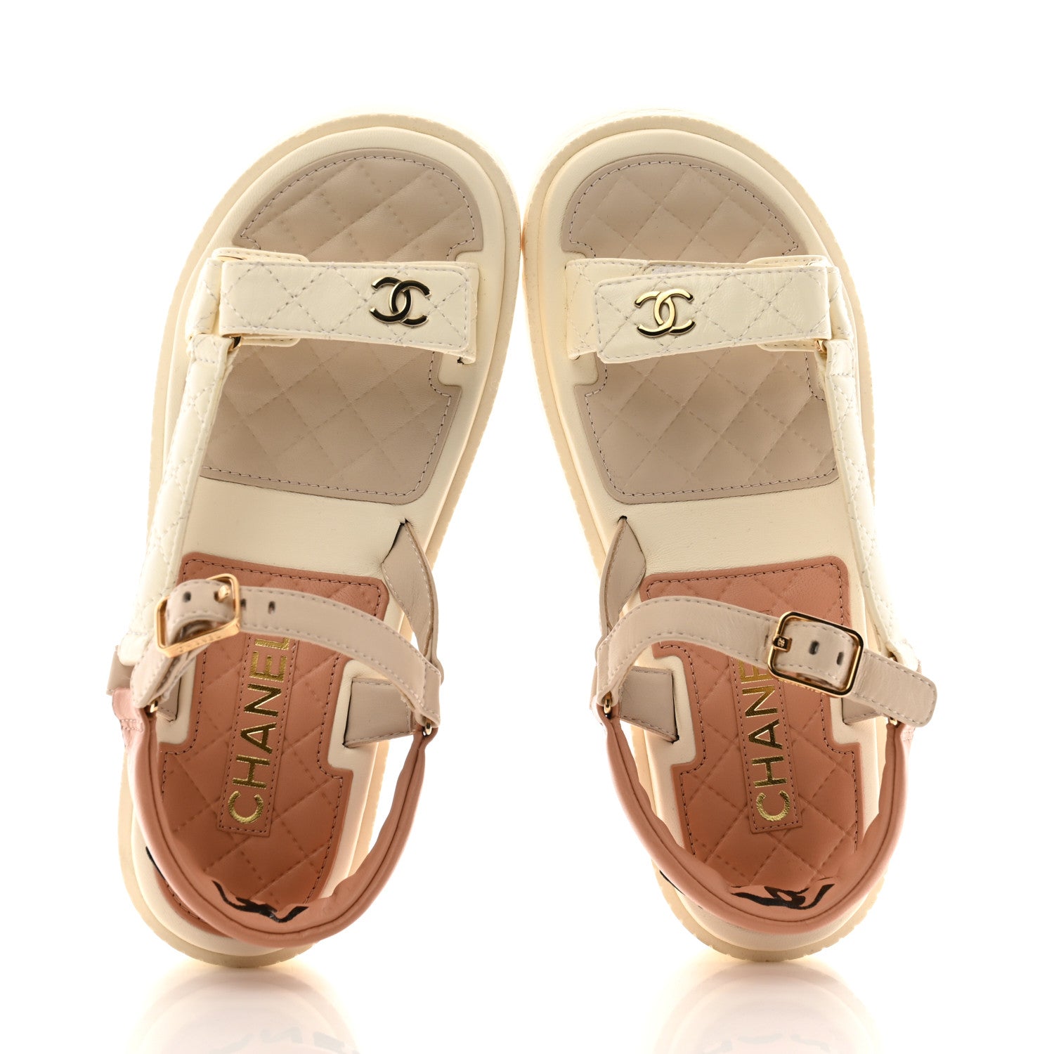 Chanel Lambskin Logo Platform Sandals 38.5 Beige Ivory White 2 of 10