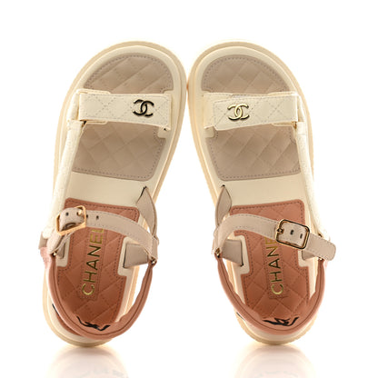 Chanel Lambskin Logo Platform Sandals 38.5 Beige Ivory White 2 of 10