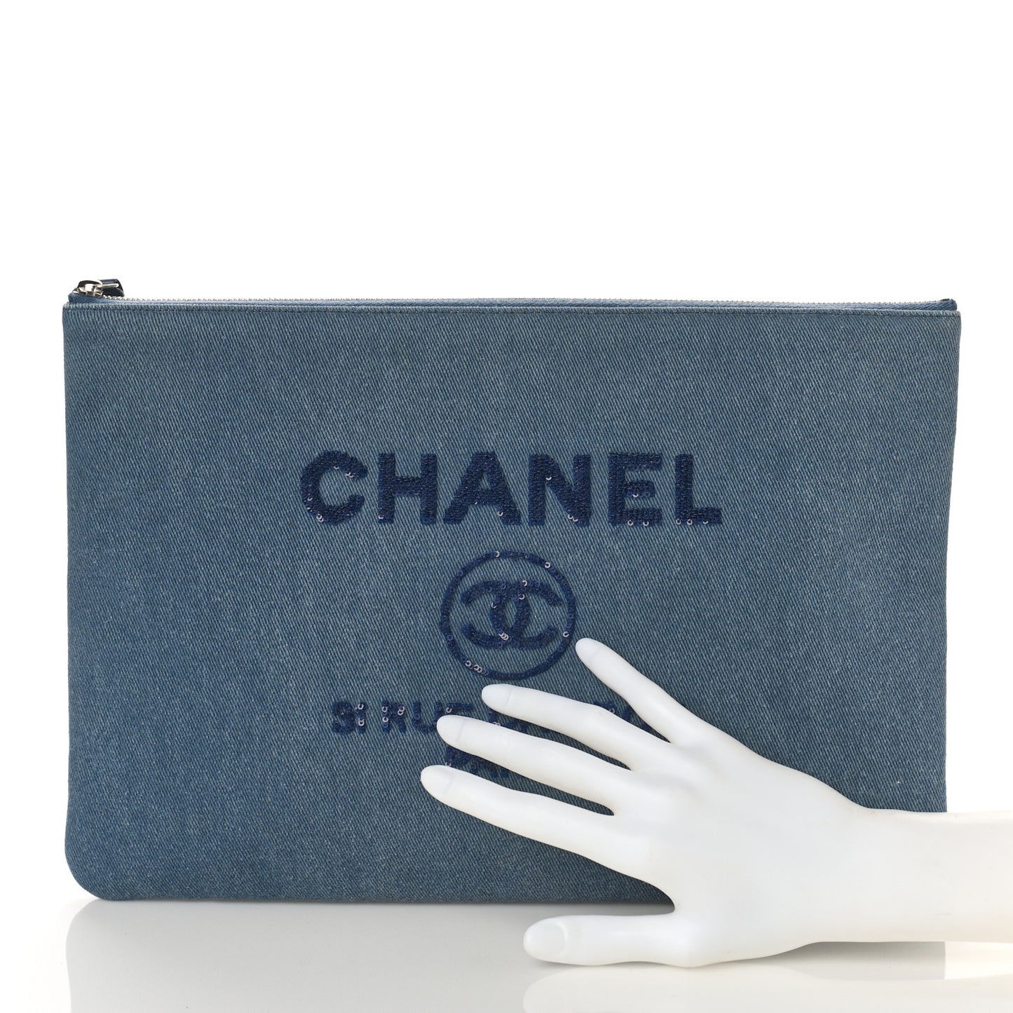 Canvas Sequins Medium Deauville Cosmetic Pouch Blue