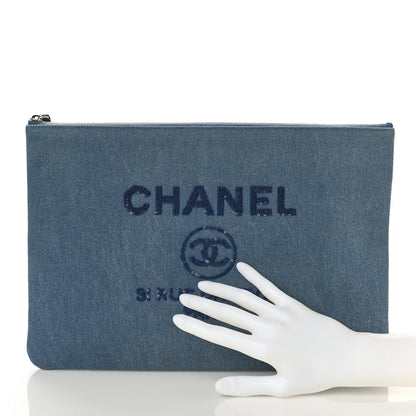 Chanel Canvas Sequins Medium Deauville Cosmetic Pouch Blue 2 of 9