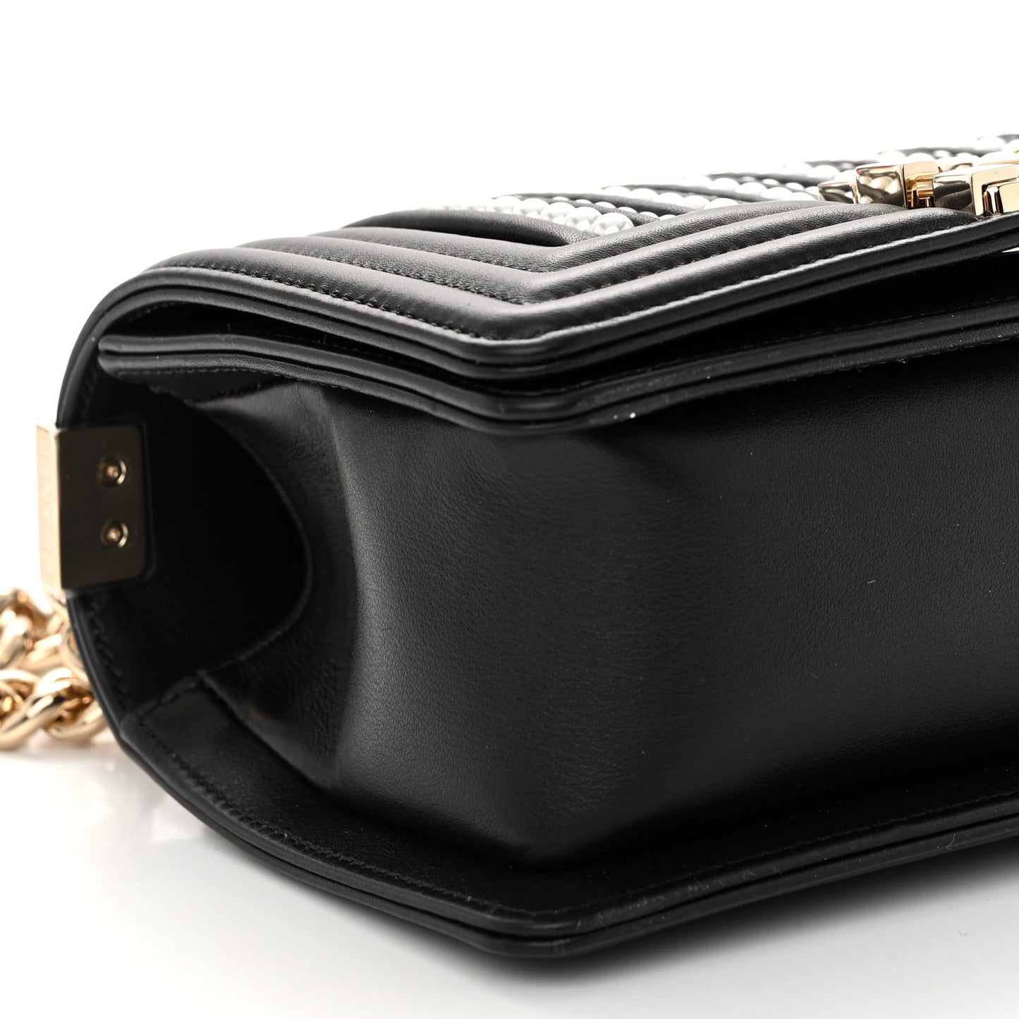 Calfskin Pearl Smal Chanel Pearls Boy Flap Black