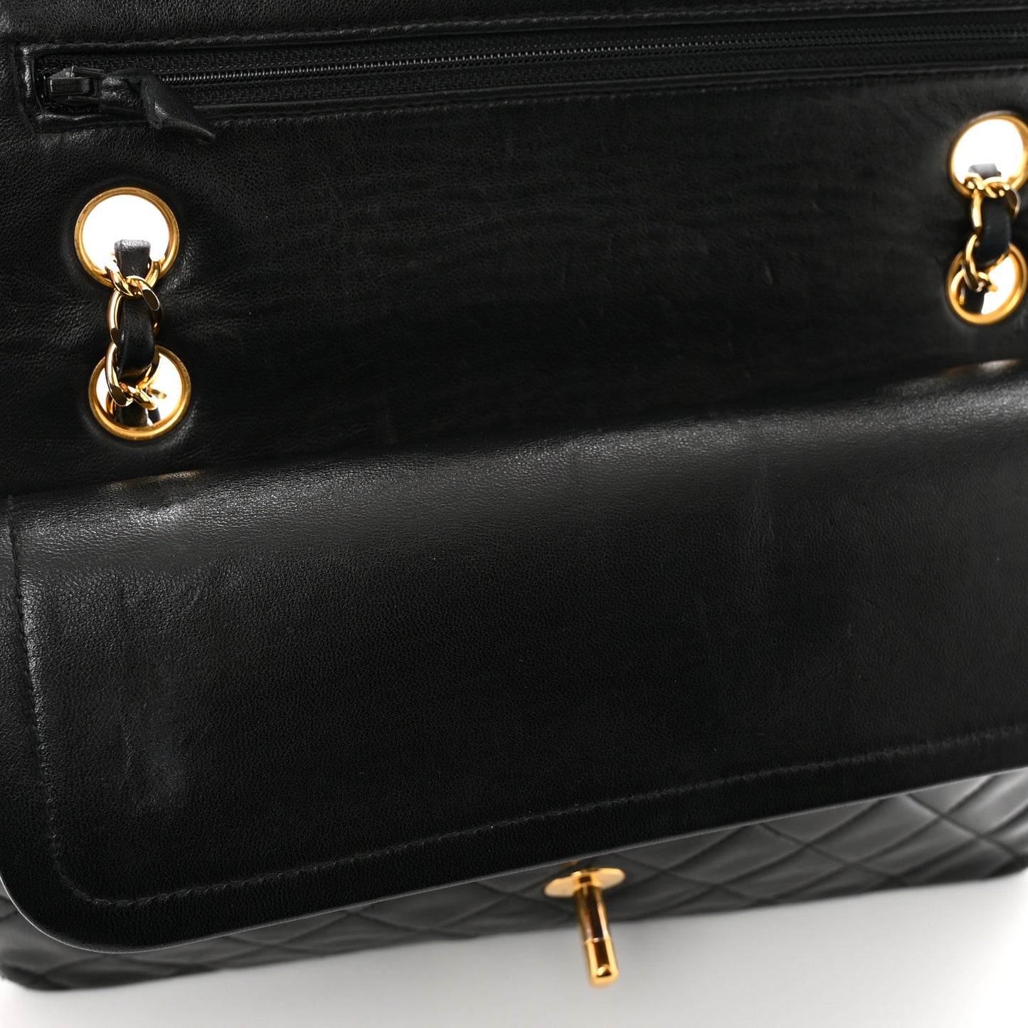 Lambskin Quilted Medium Double Flap Black